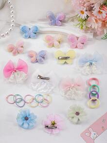 178pcs Macaron Sweet Dreamy Girly Hair Accessories Set, Includes Tulle Lace Bow Hair Clips, Glitter Double-Layer Butterfly Hair Clips, Faux Multi-Layer Flower Hair Clips, Suitable For Daily Wear, Spring Outing, Parties - Multicolor - View 7
