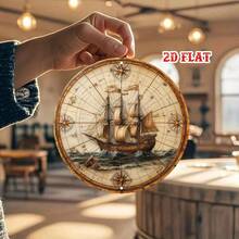 2D Flat Vintage Metal Sign - Old World Map, Detailed Sailing Ship, Framed Wall Art, Suitable For Living Room Decor, Ideal For Expressive Zones, Indoor Use, New Year Gift, 19.81x19.81cm, Coastal Home Decor, Perfect For Room Decoration (Random Hole Position) - A - View 8