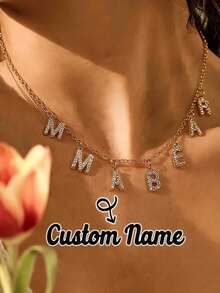 Customized Name Letter Necklace, Personalized CZ Letter Pendant, Women's Customized Name Necklace, Simple Gold-Plated Chain, Customizable Jewelry Gift, Unique Nameplate Gift For Girlfriend And Friends, Stainless Steel Jewelry, 2026 Graduation Gift For Daughter And Friends, Unique Graduation Gift For Her - Multicolor - View 3