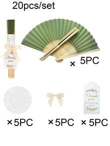 40pcs/Set Handheld Wedding Fans, No Assembly Required, Includes White Paper Fans, Bow Ribbons, Thank You Tags, Paper Trims, Suitable For Bridal Shower, Wedding Favors, Bulk Guest Gifts - Multicolor - View 12
