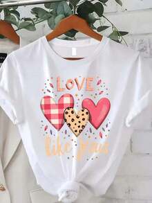 mujer 1 pieza Camiseta de Mujer con Estampado Gráfico 100% Algodón, Cómoda, Transpirable, Fresca, Estilo Casual, Talla Grande - Camiseta de Mujer Talla Grande con Estampado de Fe Cristiana - Estampado de Corazones y Cruces Coloridos, Verso Bíblico Inspirador, Cuello Redondo, Manga Corta, Ideal para Regalos de San Valentín, Pascua, Navidad - Camiseta de Manga Corta con Cuello Redondo para Uso Diario en Verano, Adecuada para primavera, verano y otoño. - Blanco - Ver 1