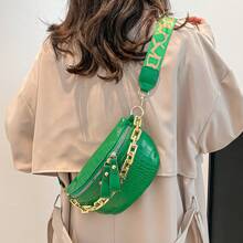Medium Crossbody Chest Bag Crocodile Embossed Coin Purse, Fashion Chain Decor Zipper Fanny Pack With Adjustable Strap, Stylish Artificial PU Leather Waist Bag For Travel & Sports, Retro Classic Commuting Shoulder Bags For Women - Green - View 6