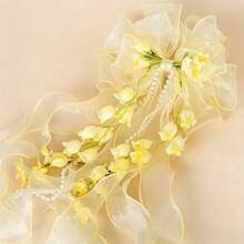 1pc AYLHFO Spring/Summer New Bridal Artificial Flower Mesh Long Ribbon Bow Hair Clip, Women's Fashion Bohemian Style Exaggerated Large Long Ribbon Tulip Bow Hair Clip, Bridal Wedding Hair Accessory, Suitable For Daily And Wedding Party Wear - màu xanh da trời - Xem 8