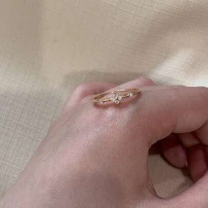 New Rhinestone Four-Leaf Clover Ring For Women, Light Luxury Niche High-End Minimalist Versatile Fashion Design Adjustable Band