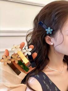 5件裝復古透明花卉彩色優雅女用髮夾，夏季髮飾髮卡 - 彩色 - 查看 2