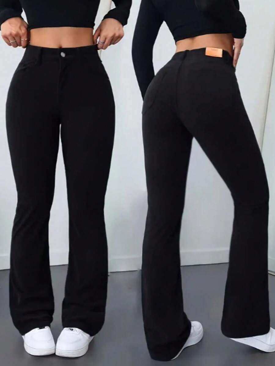 Women's High-Waisted Flare Jeans With Lycra Stretch, Shaping, Butt-Lifting, Bell-Bottom Style - 黑色 - 查看 1