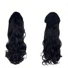 High Temperature Silk Big Wavy Ponytail Wig, Elastic Net Drawstring Hairnet Style Synthetic Curly Hair Ponytail - 1B# - View 8