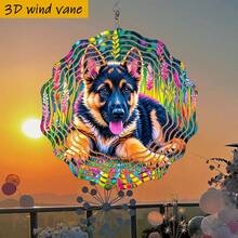 1个3D德国牧羊犬幼犬铁艺挂饰，360°旋转挂钩 - 10英寸彩色户外/室内花园家居装饰，无需电池/电源，适用于婚礼/圣诞节/万圣节/派对，动态狗狗摆件，全年适用（不含吊坠），款式随机 - A - 查看 8