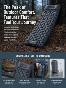 URBANWAVE Ultra-Lightweight Inflatable Camping Sleeping Pad, 580g Portable Inflatable Mat With Pillow Suitable For Hiking And Backpacking - Grey - View 6