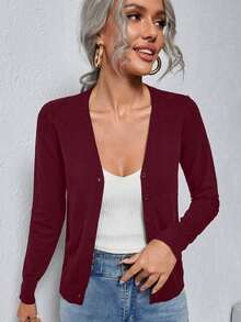 delgado de mujer con botones frontales y estampado de lunares casual - Burdeos - Ver 3