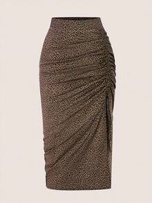 ASD1 Women's Leopard Print Random Cut Drawstring Skirt For Holiday Elegance - Apricot - View 5