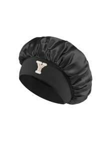 1 pieza Gorro de dormir de satén de seda sintética para mujer, gorro de dormir de tamaño grande con 26 letras para cabello rizado trenzado, adecuado para dormir y uso de belleza diario - Negro - Ver 13