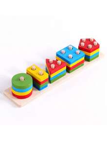 Juguete de apilamiento de madera colorido - Torre de clasificación de formas, ayuda con el reconocimiento de formas y el entrenamiento de habilidades motoras finas, bloques de construcción educativos - Multicolor - Ver 7
