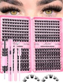 384/352pcs D-Curl False Eyelashes, DIY Makeup Essential, Large Capacity, Soft And Natural, Suitable For Beginners, Thick And Fluffy, Individual Eyelash Set, Long-Lasting Volume, Mixed Styles, Suitable For Beginners And Daily Use, Suitable For Weddings, Parties, Cosplay And Music Festivals - 黑色 - 查看 1