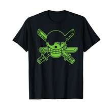 Unisex Short-Sleeved T-Shirt, Green Roronoa Zoro Jolly Roger T-Shirt, Soft Cotton, Casual Everyday Wear - 黑色 - 查看 1