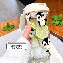 Conjunto de 5 copos de plástico de 500ml em formato de pinguim, com canudo e alça de corda. Copo anti-vazamento para café gelado, garrafa de água com estampa de floco de neve, ideal para uso diário e também um presente perfeito para estudantes e meninas. Presente adorável e charmoso para feriados, aniversários e volta às aulas; adequado para escola, trabalho, casa e atividades ao ar livre. - Pinguim Multicolorido - Ver 12