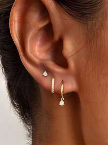 HOTNICE Set de 3 piezas de pendientes delicados adecuados para usar en una sola oreja, apropiados para lóbulos de oreja delicados, pendientes pequeños y de moda para mujeres, que se pueden apilar - juego de 3 piezas - Ver 4