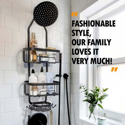 Shower Organizer Wall Mounted No Drill, Rustproof Bathroom Shelf For Soap Shampoo Conditioner, Heavy Duty Stainless Steel Shelves For Shower, Bathtub, Kitchen (Black)