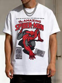 100% Cotton MARVEL Amazing Spider-Man Comic Style Graphic T-Shirt For Men, Summer Streetwear Tee, Ideal Gift - White - View 3