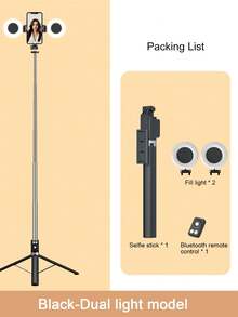 Palo de selfie con trípode, control remoto Bluetooth, luz LED de 3 colores, adecuado para grabación de video y vida, telescópico, rotación de 360°, anti-vibración, plegable y portátil, compatible con iPhone y Android, 170cm/66.9 pulgadas - A - Ver 12