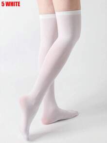 女士半双装纯黑色/白色过膝长袜，舒适袜子 - 彩色 - 查看 9