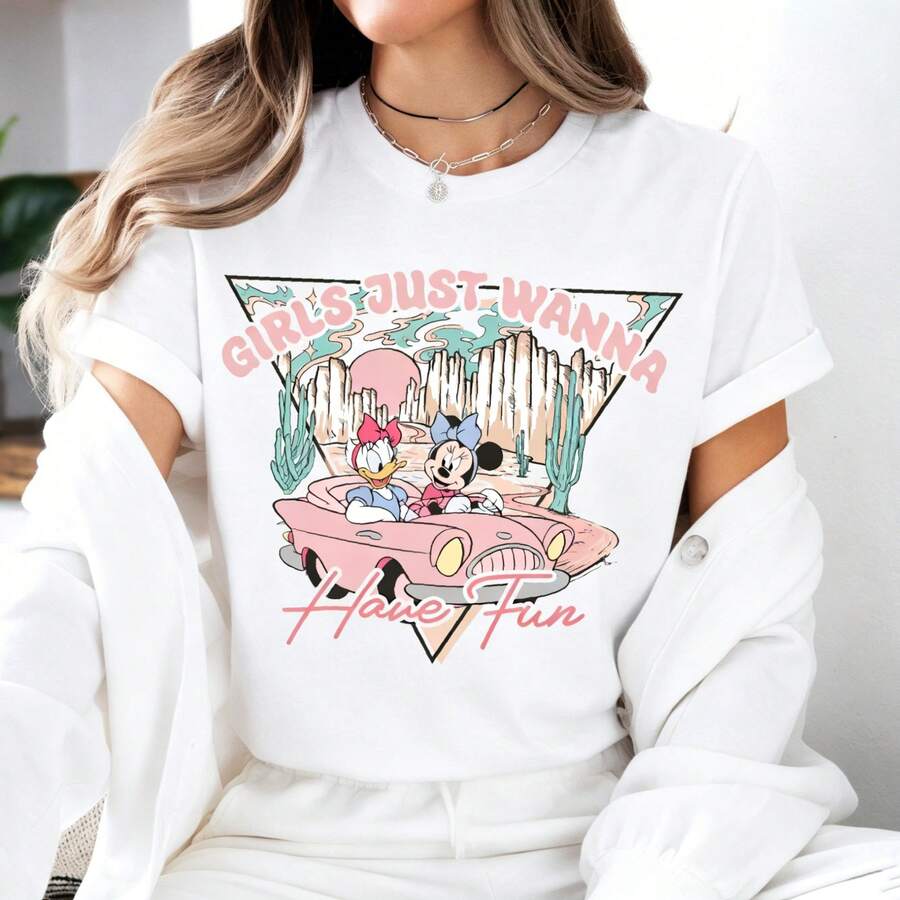 Disney Women's T-Shirts Summer Fun Minnie Daisy Oversized T-Shirts, 100% Cotton Retro Short-Sleeved Casual Shirts, And Graphic Printing T-Shirts For Summer Girls Trip Outfits - trắng - Xem 1