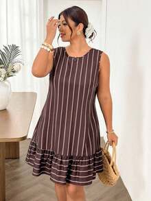 Lounesse Vestido casual de talla sin mangas a rayas - Multicolor 2 - Ver 5