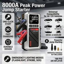 Arrancador de Emergencia para Coche e Inflador de Neumáticos - Banco de Energía Portátil con Pantalla LED, Bomba de Neumáticos Inalámbrica, Inflado Rápido de 150PSI, Linterna y Carga Rápida USB, Sin Necesidad de Energía para Cargar la Batería e Inflar los Neumáticos - T-706/YZ-6602A - Ver 6