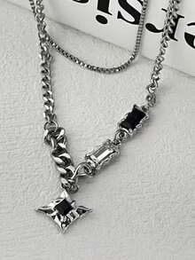 1 chiếc dây chuyền mặt hình ngôi sao hai lớp, dây đeo áo len nam, phong cách Bohemian, quà tặng cặp đôi, quà tặng dự tiệc, quà lưu niệm du lịch, quà sinh nhật, trang sức nam - Bạc - Xem 2