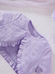 Bộ 2 món áo crop top ngắn dệt kim khoét lỗ cho bé gái kèm váy in hoa, thường ngày, xuân/hè - Màu tím - Xem 6