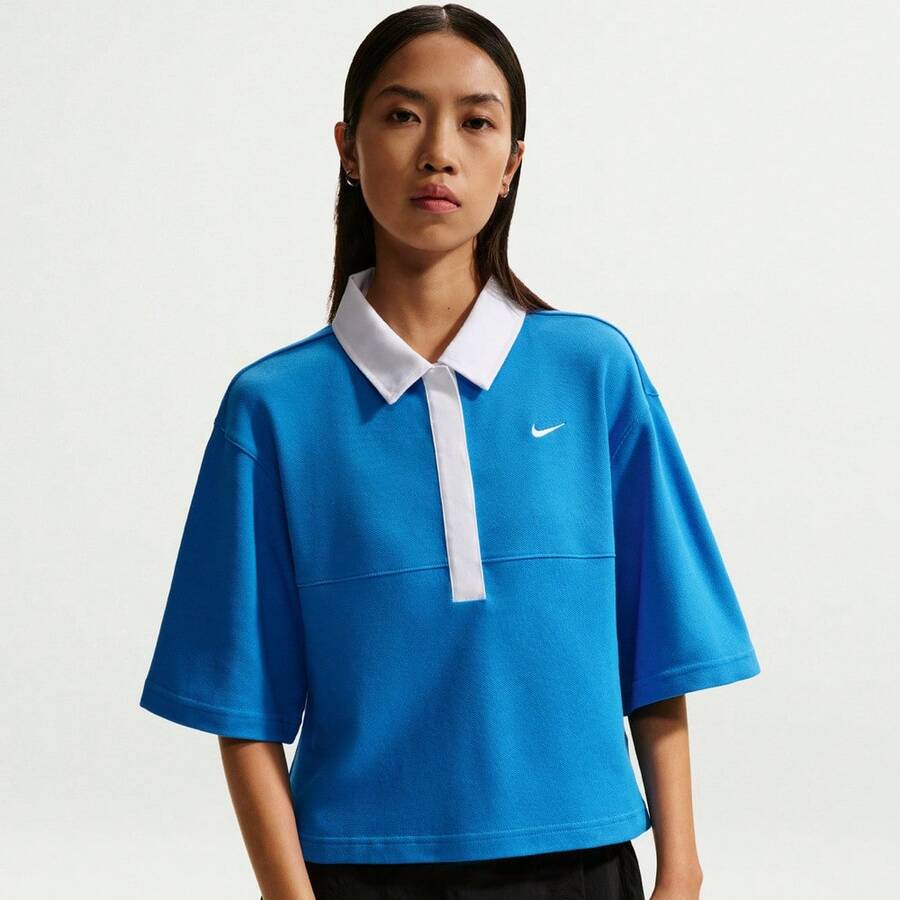 Nike Women's AS W NK STREET ESSNTL SS POLO Knit Collared Short Sleeve Tee TIF5599-435 - Blue - View 1