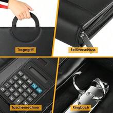 A4 Folder Briefcase, PU Leather, With A 25-Page Notebook, Pen, Calculator, 4 Ring Binders, 9 Card Slots, And 10 Transparent File Bags | Professional Business Document Organizer, Suitable For Meetings, Interviews, And Classes, An All-In-One Document Writing Set. - A - View 3