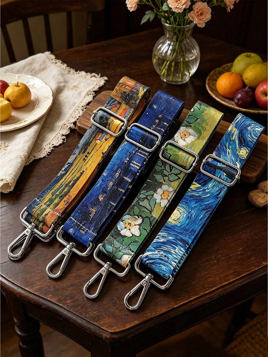 Tali Tas yang Dapat Dilepas, Motif Lukisan Minyak Van Gogh, Tali Bahu Selempang Lebar yang Dapat Diatur, Pola Artistik, Pengganti Tali Tas Wanita dengan Gesper Logam - MultiWarna - View 1