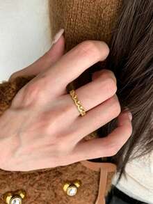 1pc Gold-Tone Alloy New Arrival French Exquisite Luxury Elegant Sweet Niche Design Rhinestone Adjustable Open Ring, Suitable For Women Daily, Date, Party Wear, Birthday Gift - Multicolor - View 2