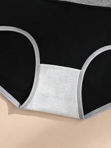 HOTCOM 1件黑色高腰棉質女款內褲，運動休閒風，貼身彈性透氣女用內衣 - 黑色 - 查看 8