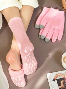 1 Pair Whitening & Moisturizing Silicone Foot Socks, Suitable For Dry And Cracked Foot Care, Gel Heel & Leg Warmers For Foot Hydration - Pink - View 2