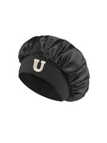 1 pieza Gorro de dormir de satén de seda sintética para mujer, gorro de dormir de tamaño grande con 26 letras para cabello rizado trenzado, adecuado para dormir y uso de belleza diario - Negro - Ver 29
