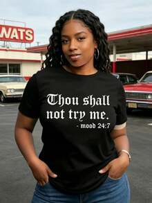 Thou Shalt Not Try Me Slogan T-Shirt Women Crew Neck Medium Stretch Suitable Assertive Style Outdoor - Black - View 3