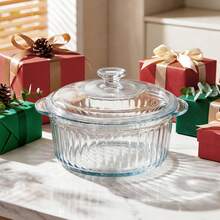 LOVEWE 1Pc Round Glass Baking Pot, Premium Borosilicate Material, Visible Cooking View, Sealed Cover, Household Food Container - View 1