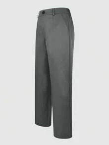 Jisfaneya Solid-Color Pocket Zipper Button Straight-Tail Suit Fabric Black Pants Elegant And Stylish Office Daily Versatile Suit Pants - Dark Grey - View 5