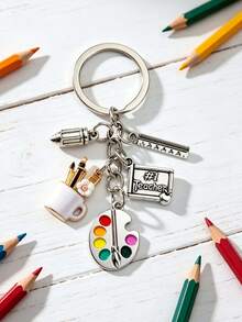 1pc Back To School Gifts For Pencil Ruler Book Art Palette Keychain For Boys Girls Birthday Christmas Gifts For Teacher Students Tote Bags Keychain - Multicolor - View 5
