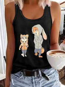 Disney Zootopia Judy & Nick Women's Sleeveless Tank - Cute Hoodie Swap Couple Print Racerback Top, Lightweight Casual Shirt For Disney World Trip, Summer Vacation & Daily Wear - màu đen - Xem 1