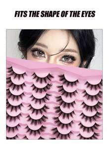 14 Pairs 3D Fluffy False Eyelashes, 8-14mm Gradient Length Lashes, Natural Long-Lasting Curled Eyelash Extensions, Lightweight Suitable For All Eye Shapes, Easy To Apply And Remove, Reusable, Suitable For Beginners Daily And Party Makeup - Black - View 4
