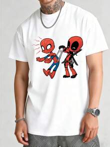 Men's MARVEL Spider-Man Cotton T-Shirt, Graphic Tee, Summer Casual Streetwear Outfit,Mens Fashion - trắng - Xem 4