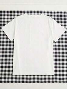 Camiseta de cuello redondo sencilla con estampado de letras para uso diario - Blanco - Ver 2
