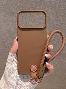 Minimalist Elegant Brown Leather Texture Phone Case With Wrist Strap, Compatible With IPhone 17 Pro Max/17 Pro/17/16 Pro Max/16 Pro/16/16 Plus/15/15 Pro Max/15 Pro/15 Plus/13/14 Pro Max/13 Pro/13 Pro Max/14 Pro/14 Pro Max/14 Plus, Soft Case, Creative Design For Men And Women - Brown + Bracelet - View 3