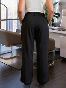 HOMEYEE Plus Size Elegant Black Wide Leg Suit Pants, With Pockets, Fashion Casual Knit Pants Fall - Black - View 3