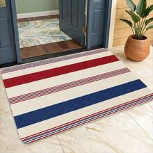 1pc Red & Blue Striped Flannel Doormat, Soft & Comfortable, Rectangular Floor Mat, Anti-Slip & Absorbent, Washable, Suitable For Entryway, Kitchen, Balcony, Indoor & Outdoor Use, Fits Holiday Decor - 1PC - View 9