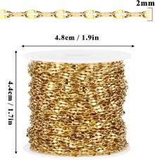 33FT 18K Gold PVD Plated Chains Roll 2mm Stainless Steel Sparkly Lip Link Chains Spool Bulk Jewelry Making Crafts - Stainless Steel2mm - View 5