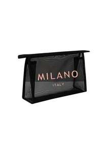 大容量網格肩背包附化妝包功能，飾有玫瑰金「Milano」標誌。這是一款便攜式海灘度假大容量托特包、網格海灘包、便攜式透明網格化妝包和收納包。它是適合男士、女士、情侶日常使用、約會、生日和其他場合的理想購物袋。 - 彩色 - 查看 13